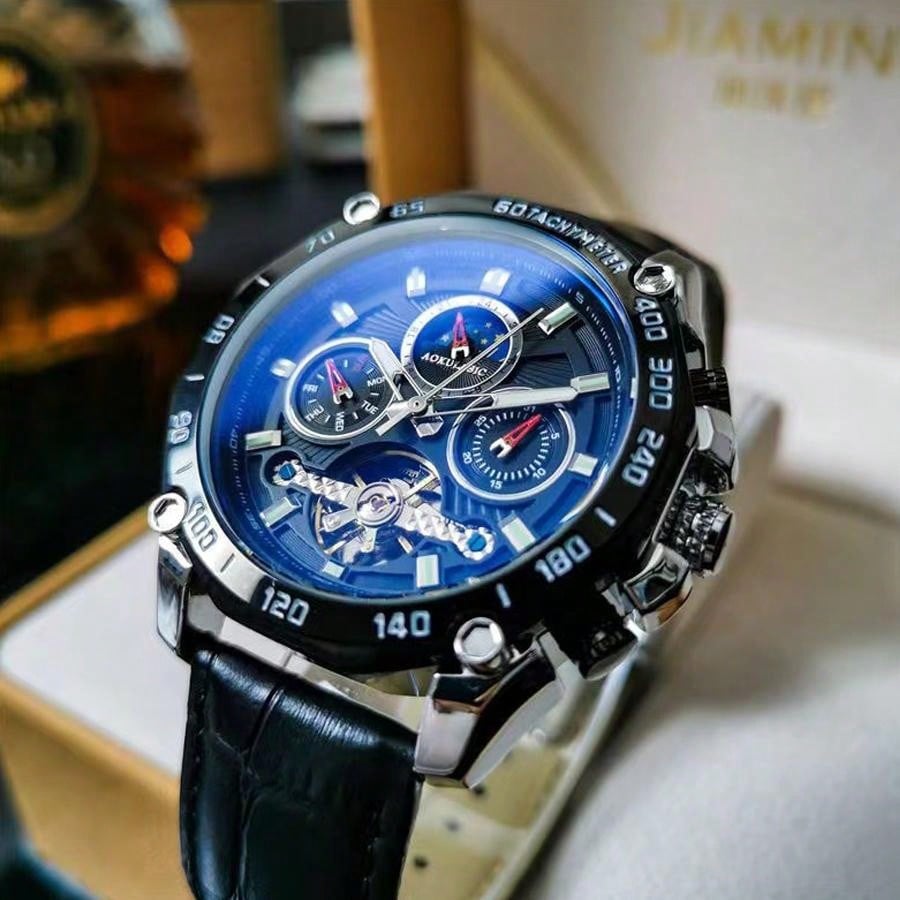 Blue - Black Leather - Automatic -43mm