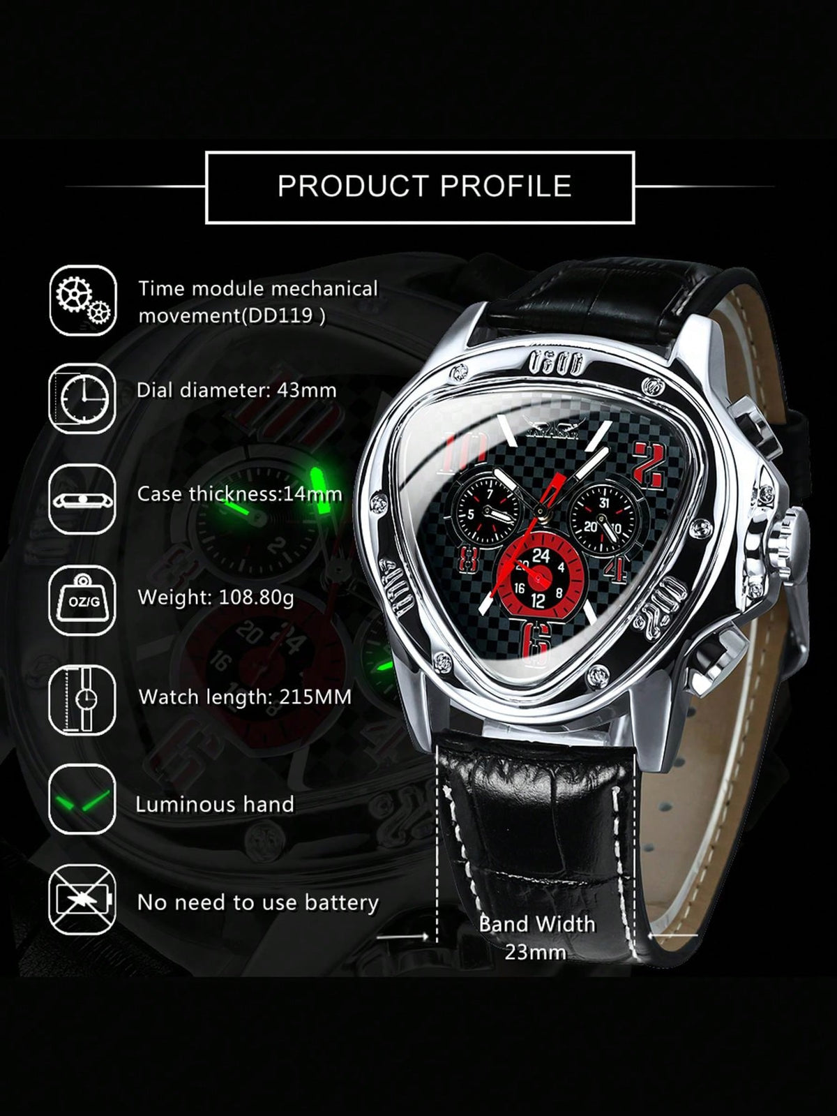 Black Red - Black Leather - Automatic -41mm