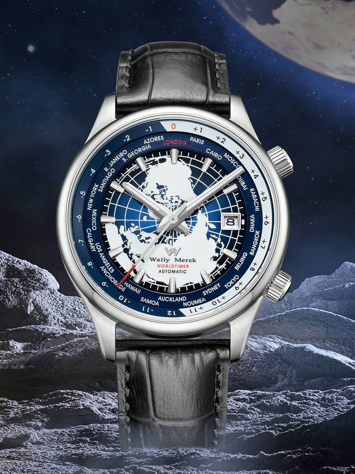 White blue - Black Leather - Automatic -41mm