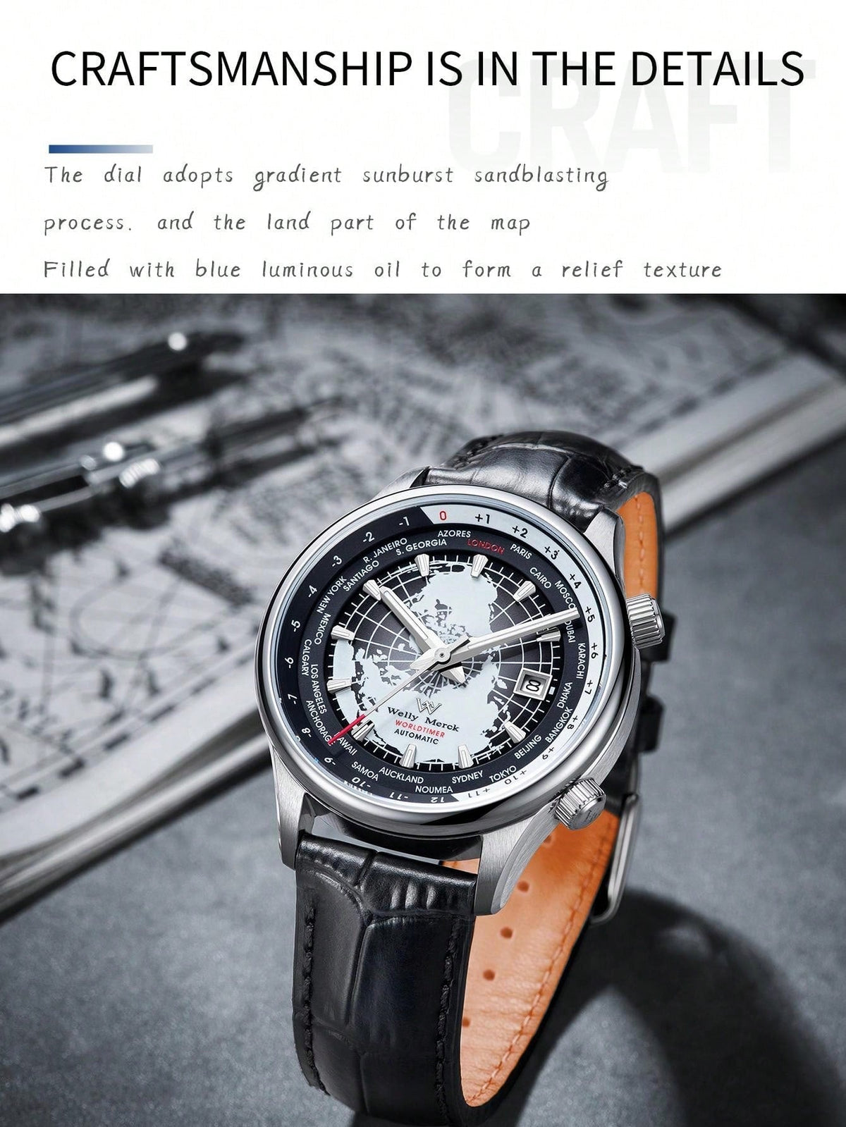 White blue - Black Leather - Automatic -41mm